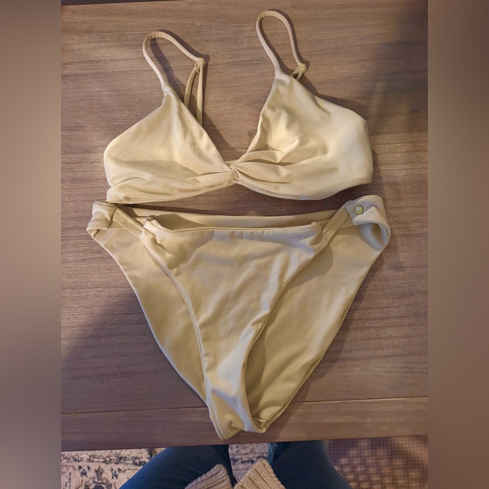 Macy’s pastel yellow bikini set! Super cute and flattering fit! Medium coverage